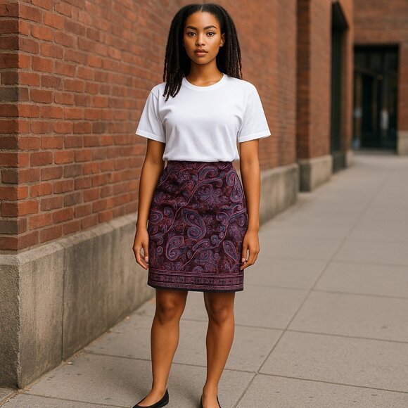 Talbots Womens Paisley Pencil Skirt Purple Blue Above Knee Colorful Size 10 - Picture 1 of 10